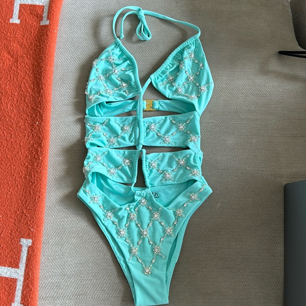 Palmer Luxe Crystal Embroidered Swimsuit